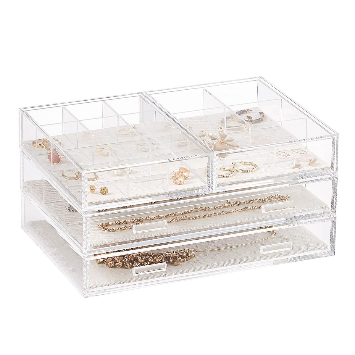 The Container Store 1-Compartment Wide Luxe Acrylic Jewelry Drawer Clear/Linen | The Container Store