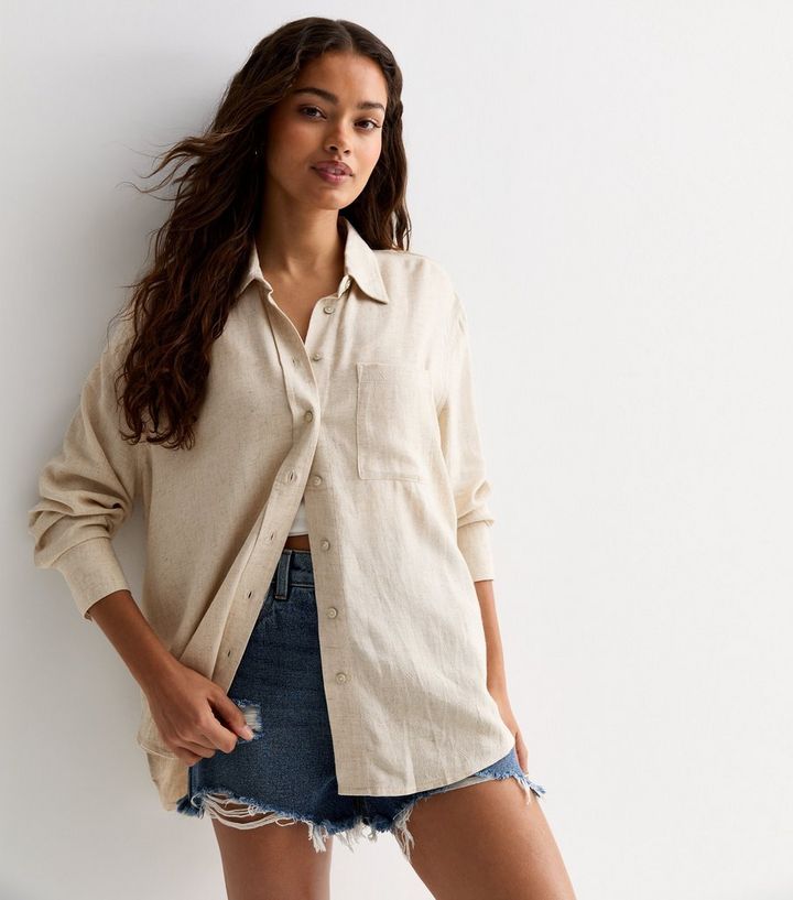 Petite Stone Linen Button Through Shirt | New Look | New Look (UK)