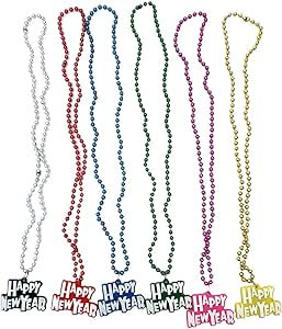Pack of 12 Happy New Year Eve 2022 Assorted Metallic Beads Light-up Party Necklaces | Amazon (US)