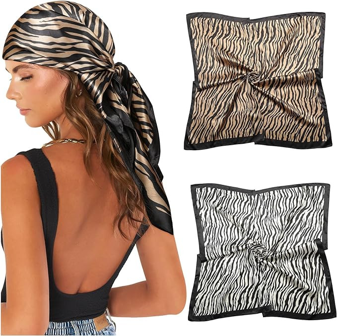 AWAYTR 35” Large Satin Square Head Scarf - 2Pcs Silk Like Floral Head Scarves Square Satin Hair... | Amazon (US)