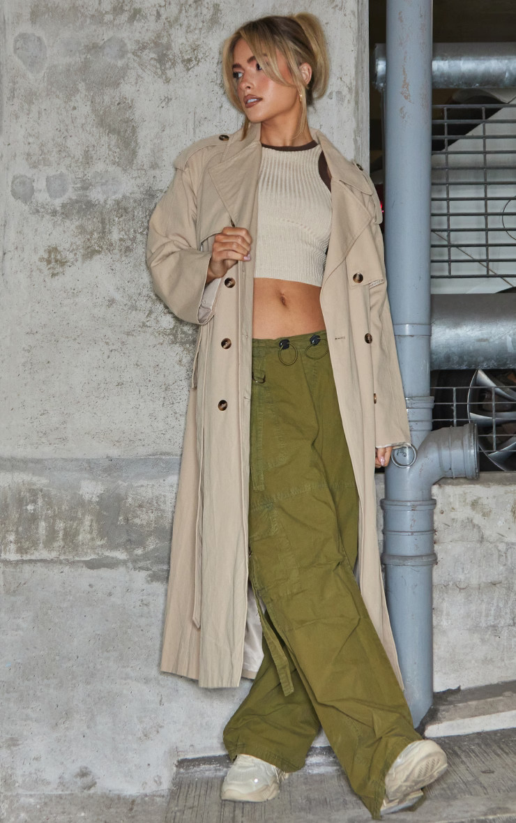 Beige Belted Double Breasted Trench Coat | PrettyLittleThing US