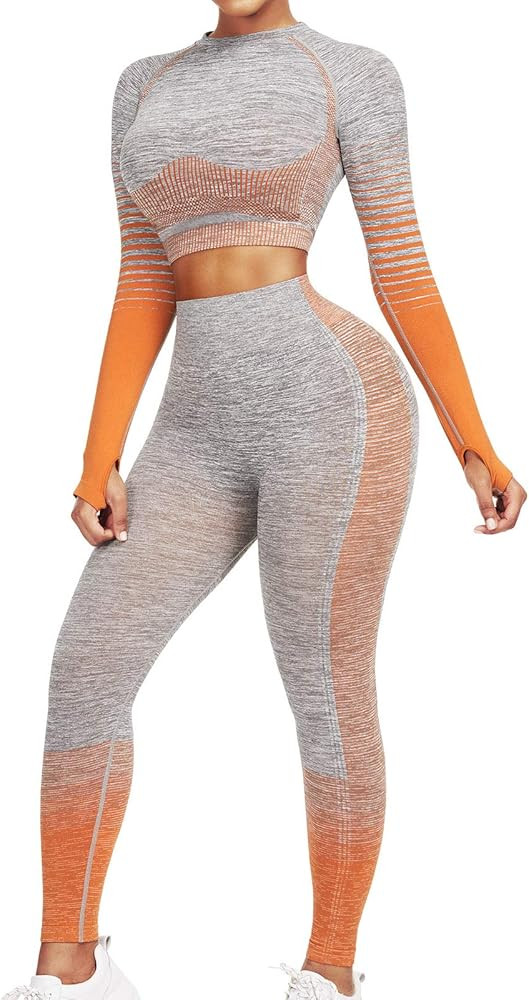 JOYMODE Workout Sets for Women 2 Piece High Waist Seamless Leggings and Crop Top Yoga Outfit | Amazon (US)
