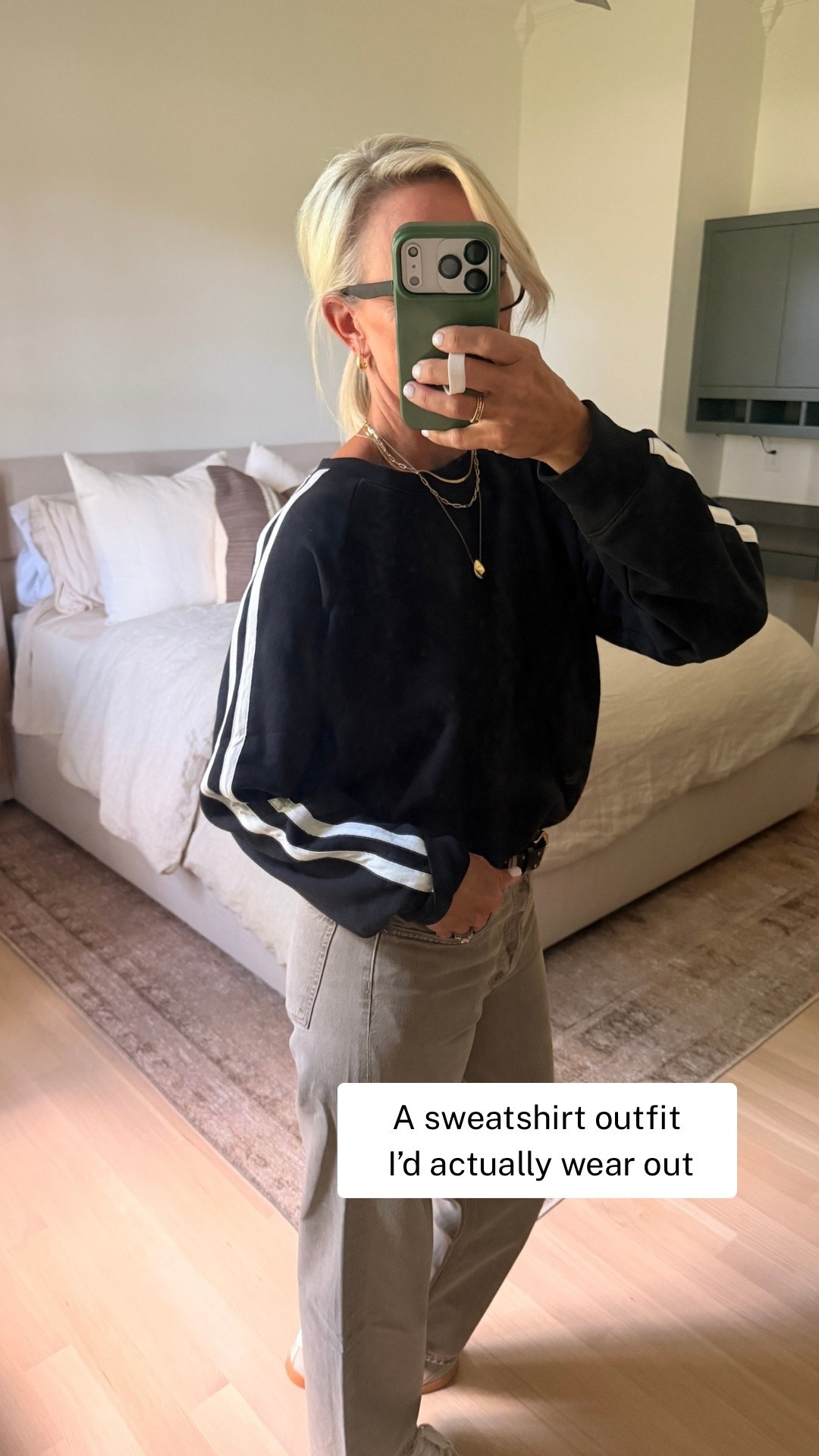 An easy outfit for those cooler days. 🤎 This soft striped sweatshirt with wide-leg jeans is comfortable enough for errands and casual weekends, but still feels pulled together. I love that you can keep it casual with sneakers or loafers and a jacket as the weather cools.

#LTKOver40 #LTKootd #LTKdayinmylife