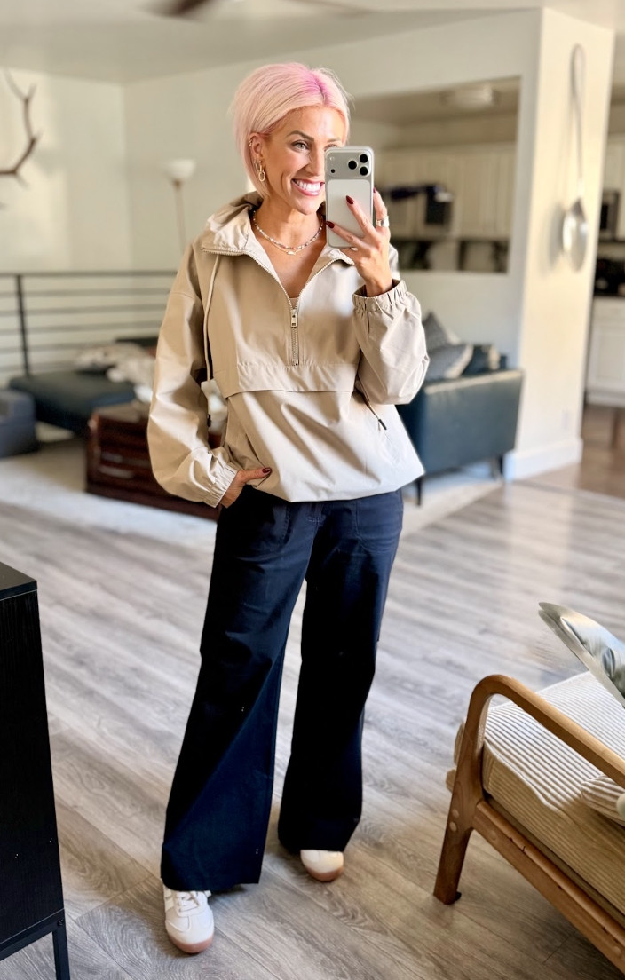 Fall look complete with my new windbreaker and sneakers. Jacket: Medium // Pants: Large // Shoes: TTS 

 #LTKootd #LTKSaleAlert