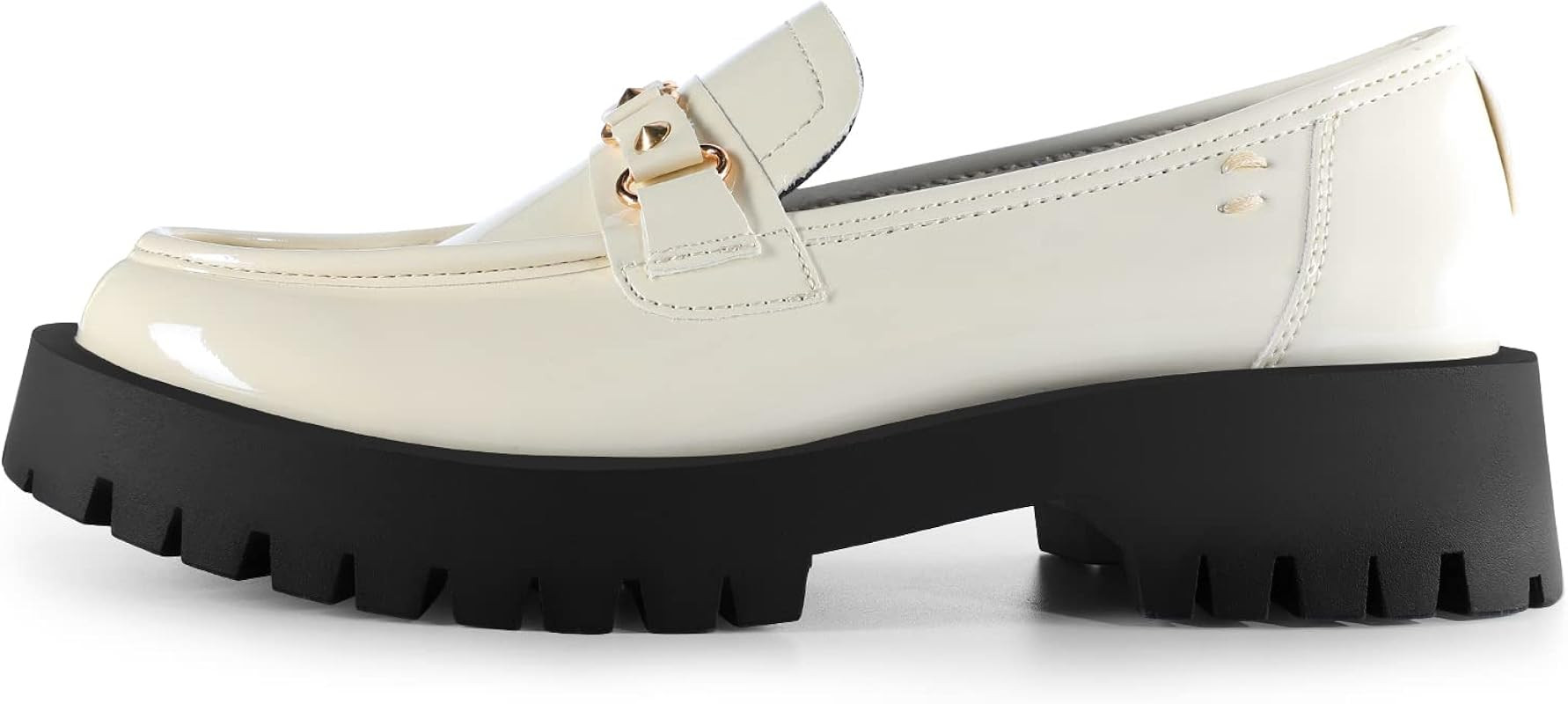 ISOMEI Women's Chunky Heel Loafers Platform Patent Leather Chunky Loafers Oxfords Shoes with Metal | Amazon (US)