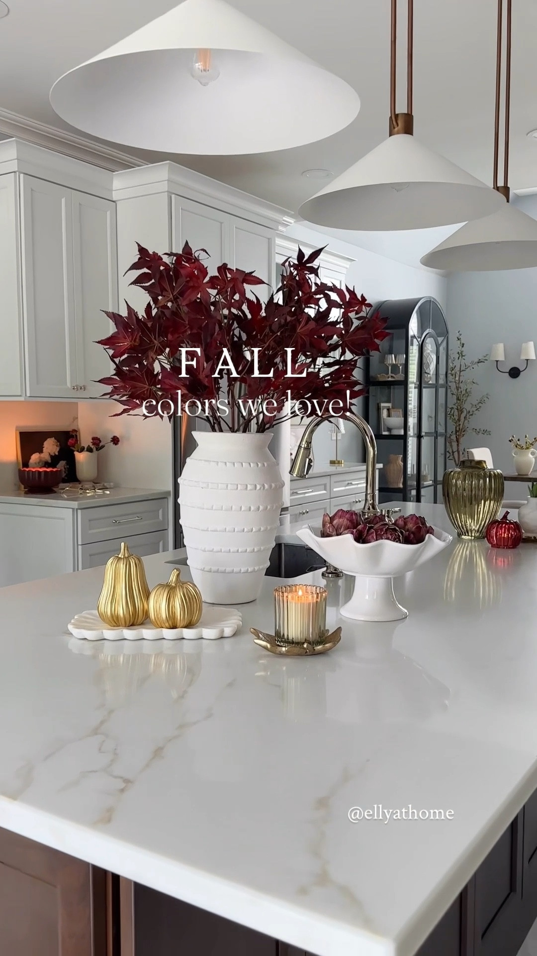 Beautiful fall colors with these stunning florals, I used 6, fall artichokes, ruffle bowl, marble scalloped tray, tall vases, gold pumpkins, green candles, green vase. Fall candle, Bud vase, pendant lights, display cabinet, sconce.  Fall home decor accessories. Crate & Barrel, Amazon home, Anthropologie, Target. 

#LTKHome #LTKStyleTip #LTKFindsUnder50