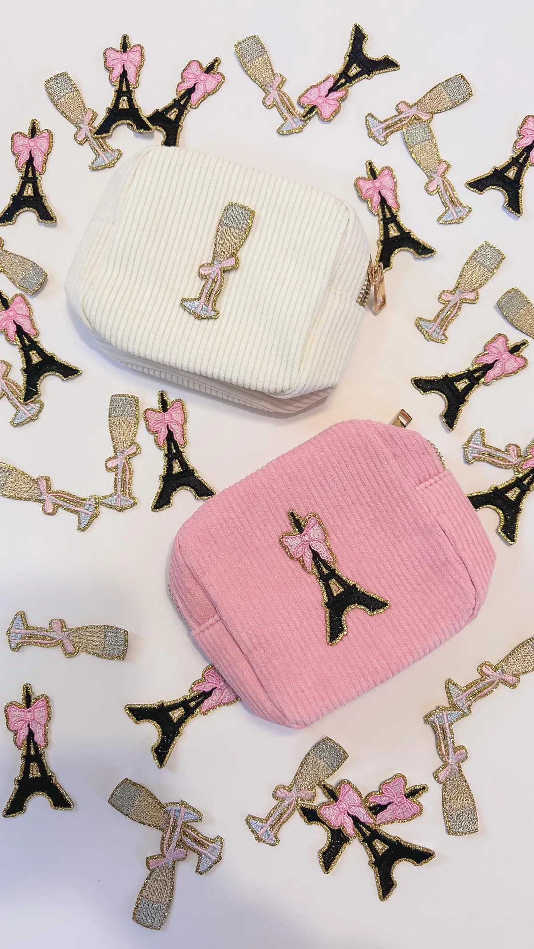 Paris & Champagne Mini Pouch | Self Adhesive Stick on Patch| Travel Bags | DIY Patches | Pink Gir... | Etsy (US)