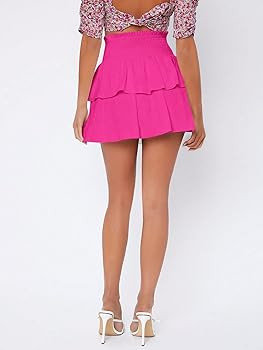 Floerns Women's Shirred High Waist Layered Ruffle Hem Flared Mini Skirts | Amazon (US)