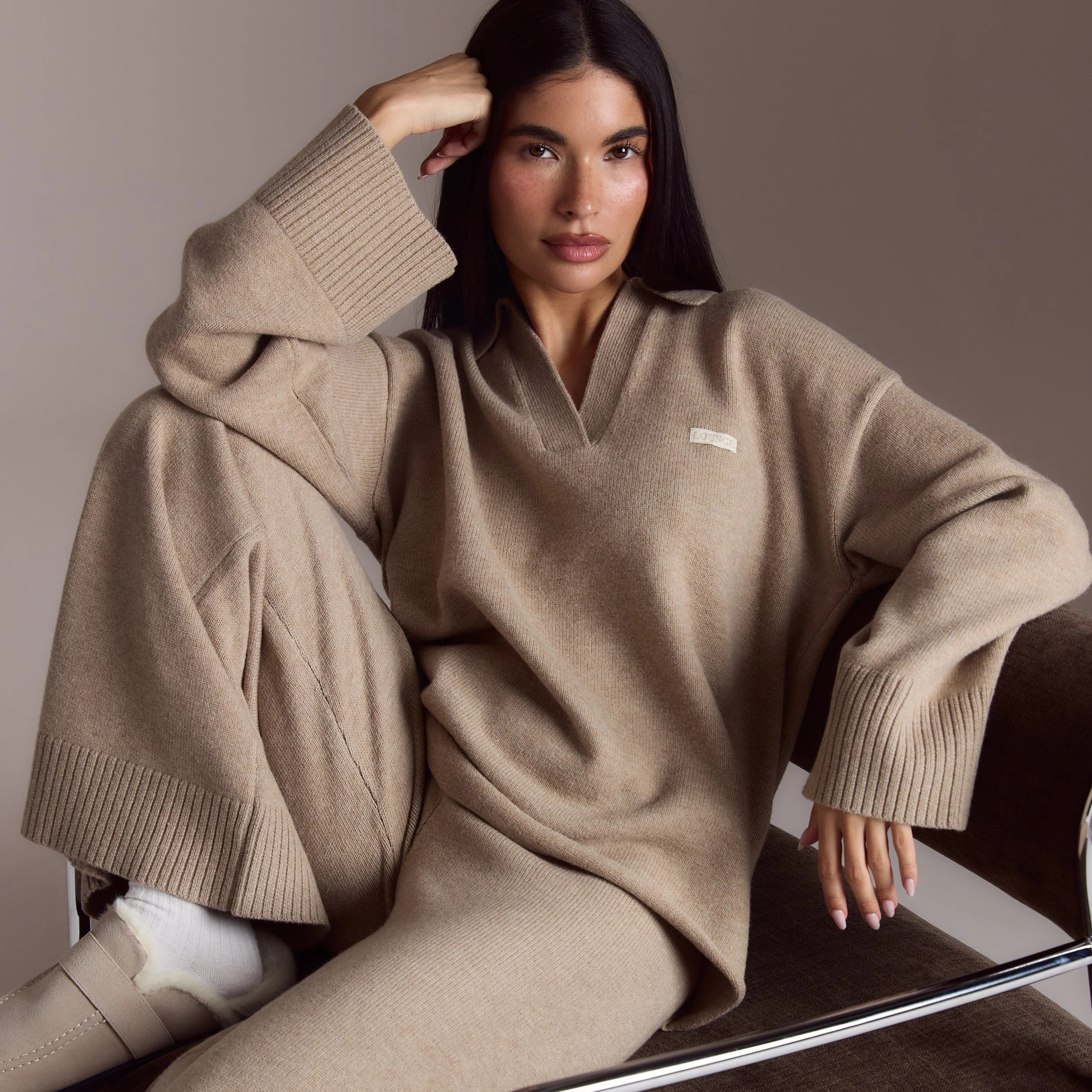 Half Placket Knitted Jumper - Mink | Lounge (UK)