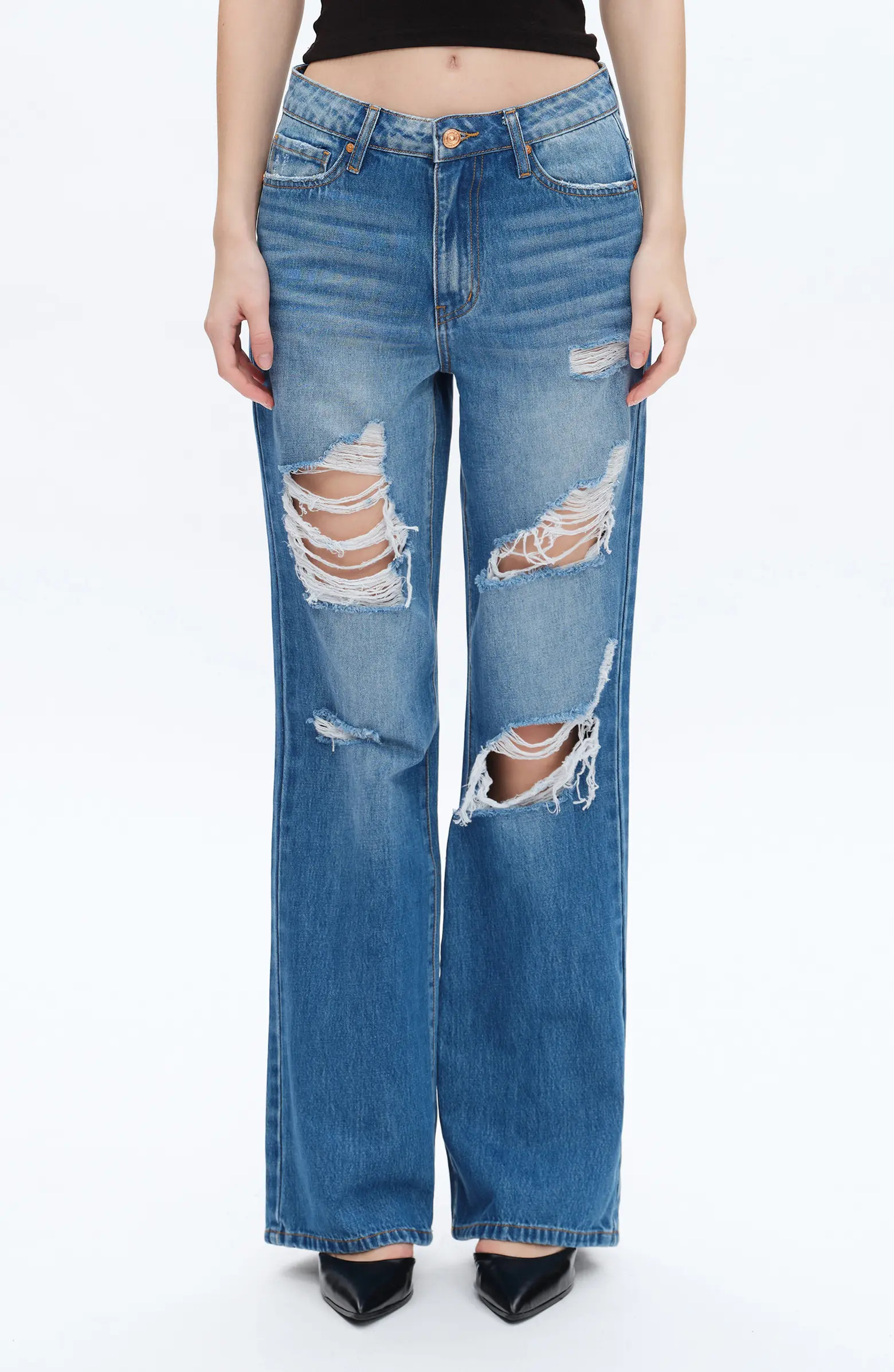 Rita Ripped Super High Waist Wide Leg Jeans | Nordstrom
