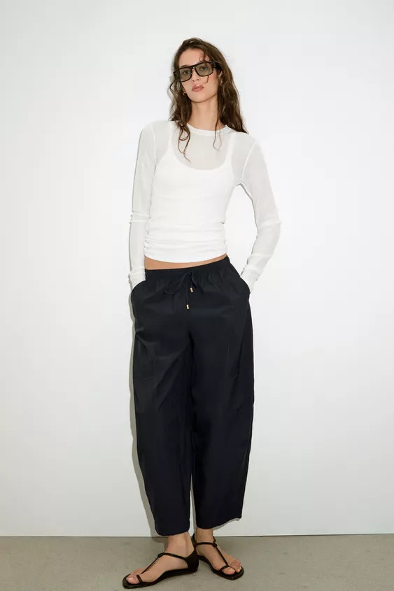 ELASTIC WAIST BARREL PANTS | Zara US