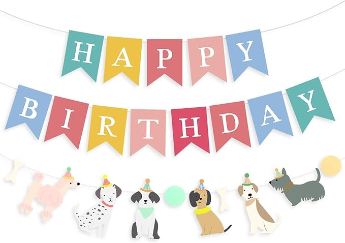 Dog Themed Banner Happy Birthday Banner Backdrop Colorful Decoration Kids Baby Dog Birthday Party... | Amazon (US)