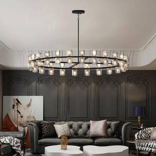 48-light Black LED Crystal Chandelier with lron Frame, Adjustable Height and G4 Bulb included | The Home Depot