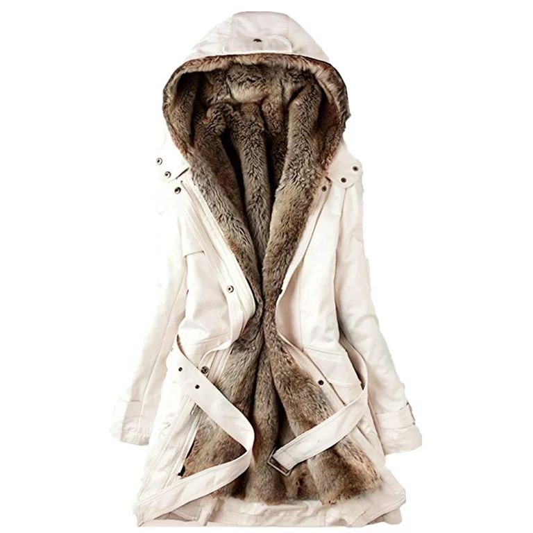Roseonmyhand Ladies Fur Lining Coat Womens Winter Warm Thick Long Jacket Hooded Parka | Walmart (US)
