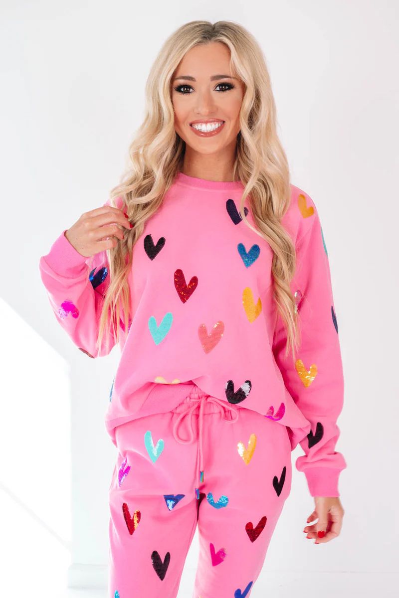 Queen Of Sparkles Heart This Sweatshirt - Pink | The Impeccable Pig
