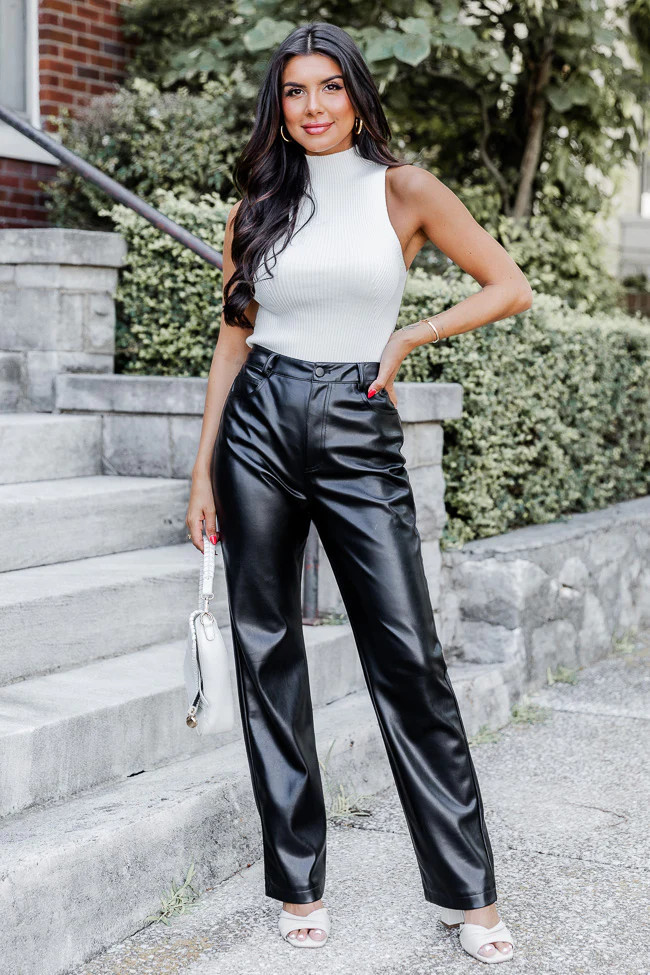 Be True To You Black Faux Leather Straight Leg Pants | Pink Lily