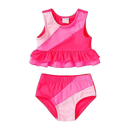 Toddler Baby Girls Summer Swimsuit Sleeveless Floral Swimwear Two-Piece Suit Beach Bikini Outfits Bathing Suit (Neon Hot Pink, 18-24 Months) | Amazon (US)