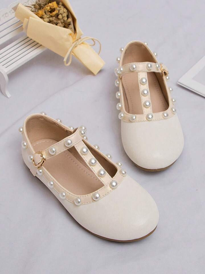 Girls Faux Pearl Decor T-strap Fashionable Mary Jane Flats For Outdoor | SHEIN USA | SHEIN