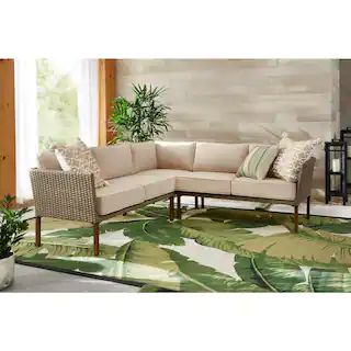 StyleWell Oakshire 3-Piece Steel Outdoor Patio Sectional Sofa with Tan Cushions-DE19934A/19933 - ... | The Home Depot