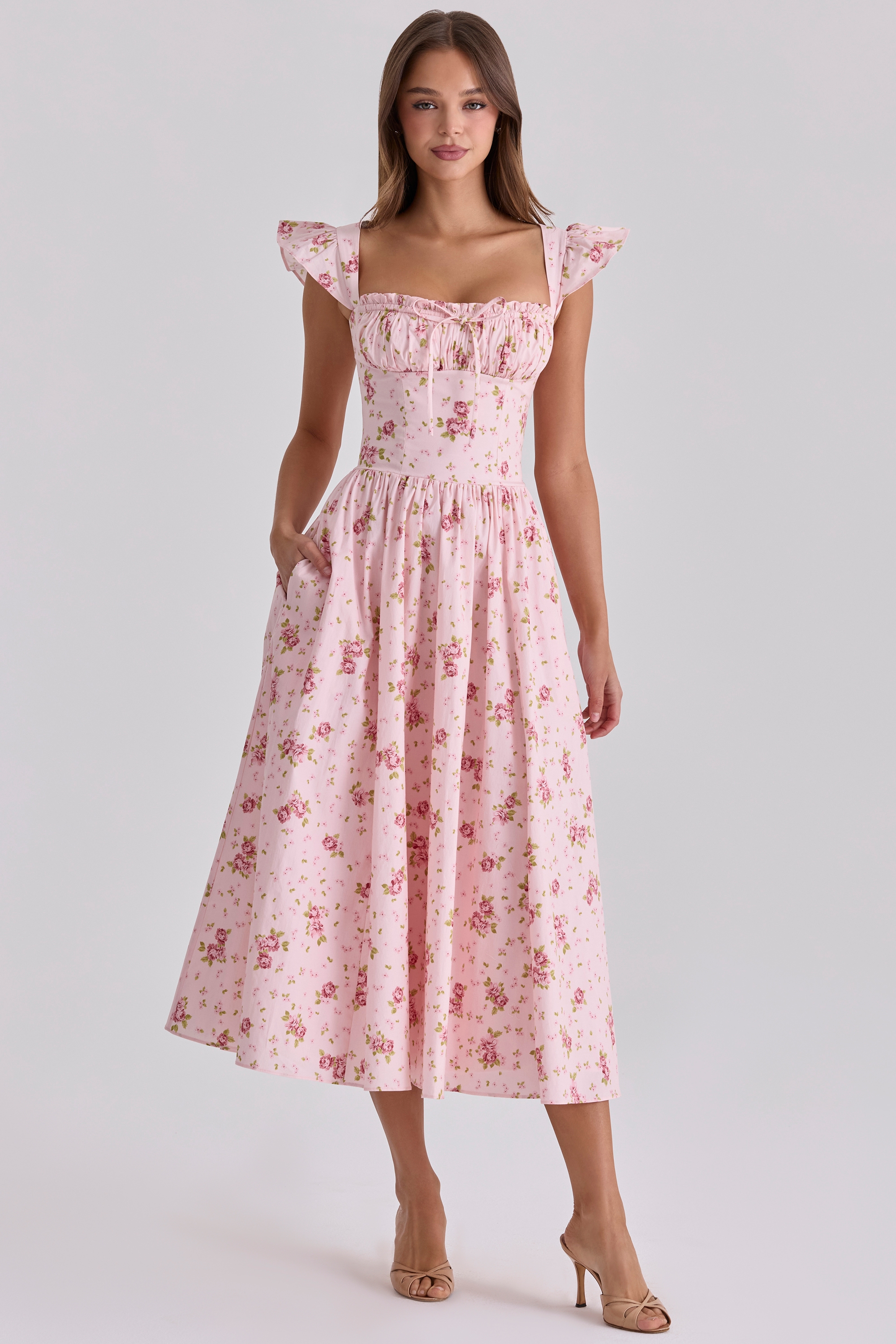 pink vintage rose cotton midi sundress | House of CB