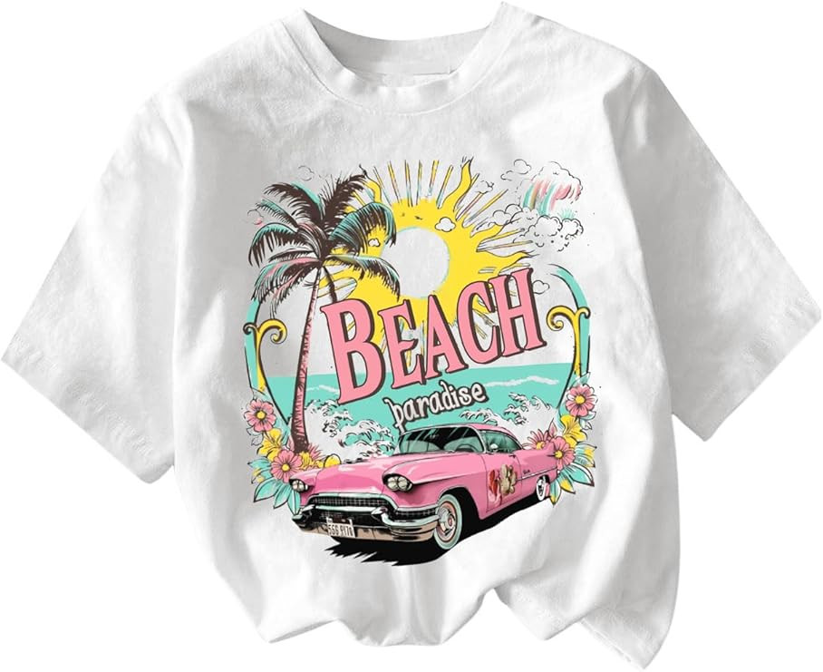RoseSeek Girl's Graphic Print Tee Shirt Round Neck Short Sleeve T Shirts Summer Cute Trendy Tops | Amazon (US)