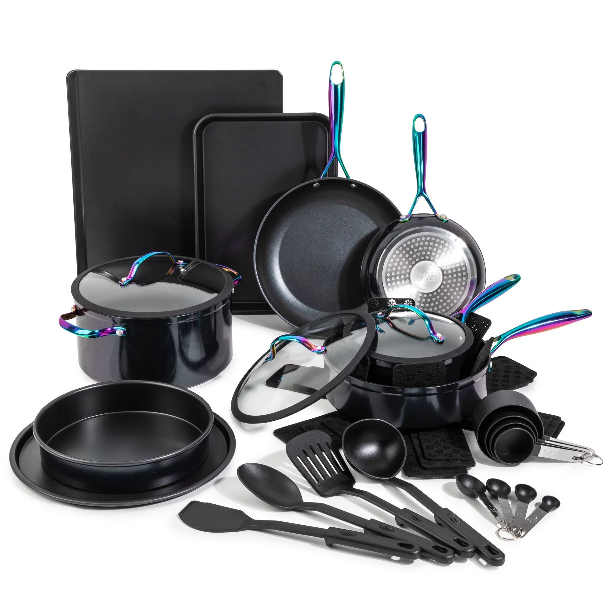 Thyme & Table Non-Stick Cookware & Bakeware, Rainbow, 28-Pieces Set | Walmart (US)