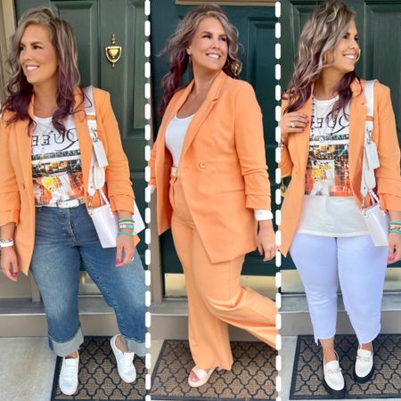 ✨SIZING•PRODUCT INFO✨
⏺ Peach-Orange Blazer - M - Sized down for fitted look
⏺ Peach-Orange Workwear Pants - XL - TTS leaning big 
⏺ Rattan Heeled Sandals - TTS (not wide foot friendly) 
⏺ White Tennis Shoes - Laser Cut - TTS leaning big 
⏺ Wide Cuff Cropped Jeans - 16 - TTS leaning big 
⏺ Band Tee - M - runs a little big 
⏺ White Step Hem Cropped Jeans - 16 - TTS 

📍Say hi on YouTube•Tiktok•Instagram ✨”Jen the Realfluencer | Decent at Style”

👋🏼 Thanks for stopping by, I’m excited we get to shop together!

🛍 🛒 HAPPY SHOPPING! 🤩

#walmart #walmartfinds #walmartfind #walmartfall #founditatwalmart #walmart style #walmartfashion #walmartoutfit #walmartlook  #blazer #blazerstyle #blazerfashion #blazerlook #blazeroutfit #blazeroutfitinspo #blazeroutfitinspiration #workwear #work #outfit #workwearoutfit #workwearstyle #workwearfashion #workwearinspo #workoutfit #workstyle #workoutfitinspo #workoutfitinspiration #worklook #workfashion #officelook #office #officeoutfit #officeoutfitinspo #officeoutfitinspiration #officestyle #workstyle #workfashion #officefashion #inspo #inspiration #slacks #trousers #professional #professionalstyle #professionaloutfit #professionaloutfitinspo #professionaloutfitinspiration #professionalfashion #professionallook #dresspants #orange #outfit #orangeoutfit #orangeoutfitinspo #orangeoutfitinspiration #orangelook #orangestyle #orangefashion #outfitwithorange #lookwithorange #withorange #featuringorange #colorful #colorfuloutfit #colorfullook #colorfulinspo #spring #springstyle #springoutfit #springoutfitidea #springoutfitinspo #springoutfitinspiration #springlook #springfashion #springtops #springshirts #springsweater #denimoutfit #jeansoutfit #denimstyle #jeansstyle #denim #jeans #style #inspo #fashion #jeansfashion #denimfashion #jeanslook #denimlook #jeans #outfit #idea #jeansoutfitidea #jeansoutfit #denimoutfitidea #denimoutfit #jeansinspo #deniminspo #jeansinspiration #deniminspiration  
#under10 #under20 #under30 #under40 #under50 #under60 #under75 #under100 #affordable #budget 

#LTKSeasonal #LTKcurves #LTKunder50
