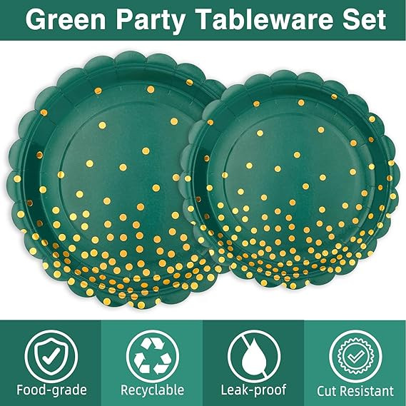 Green Birthday Party Decorations 175PCS Green Paper Plates and Napkins Party Supplies Gold and Gr... | Amazon (US)