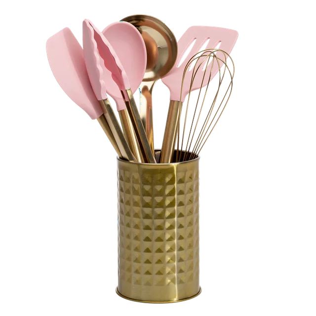 Paris Hilton 7-Piece Cooking Utensils Set, Silicone and Stainless Steel, Pink | Walmart (US)