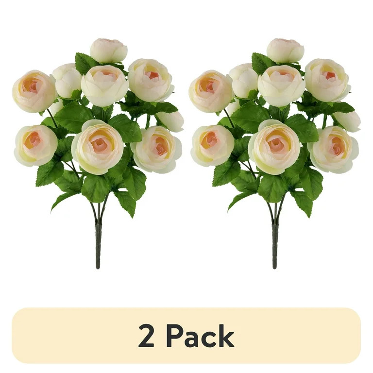 (2 pack) Mainstays Indoor Artificial Flower Ranunculus Bush, Lt Pink Color. Assembled Height 15" | Walmart (US)