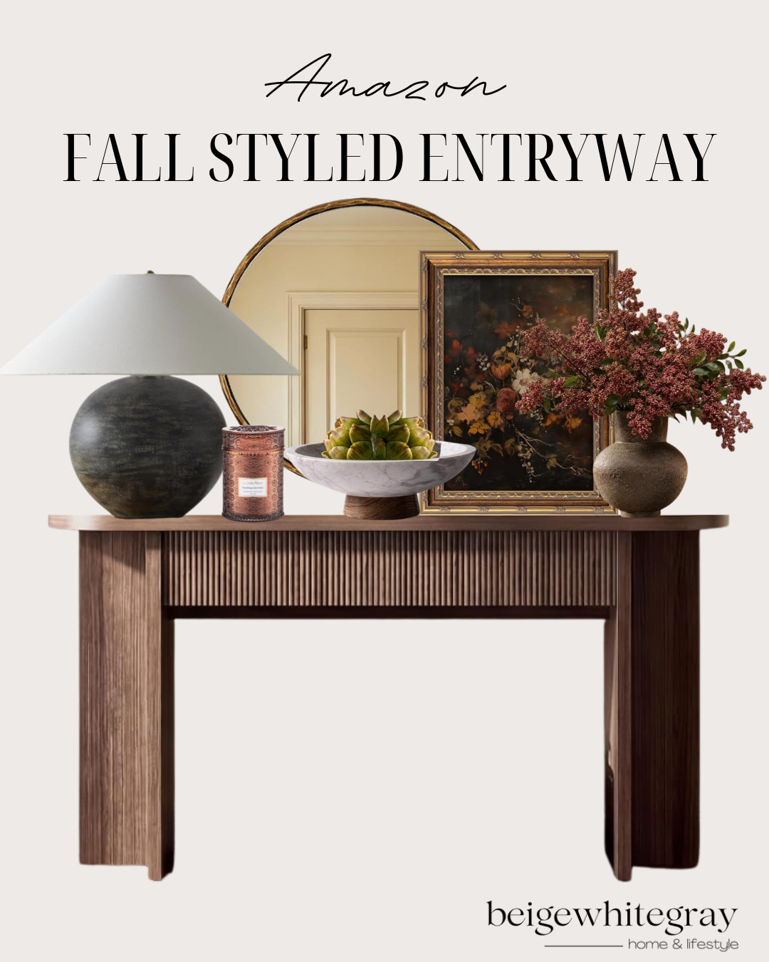 Amazon fall decor, Amazon home decor, fall entryway decor, fall entryway ideas, entryway styling, console table decor, fall console table decor, Amazon furniture finds, Amazon entryway finds, wood console table, round entryway mirror, table lamp styling, vintage inspired artwork, fall floral arrangement, burgundy fall decor, moody fall decor, warm neutral decor, transitional home decor, traditional fall decor, elevated fall decorating, designer inspired home decor, entryway inspiration, cozy fall home, autumn home decor, affordable fall decor

#LTKSeasonal #LTKHome