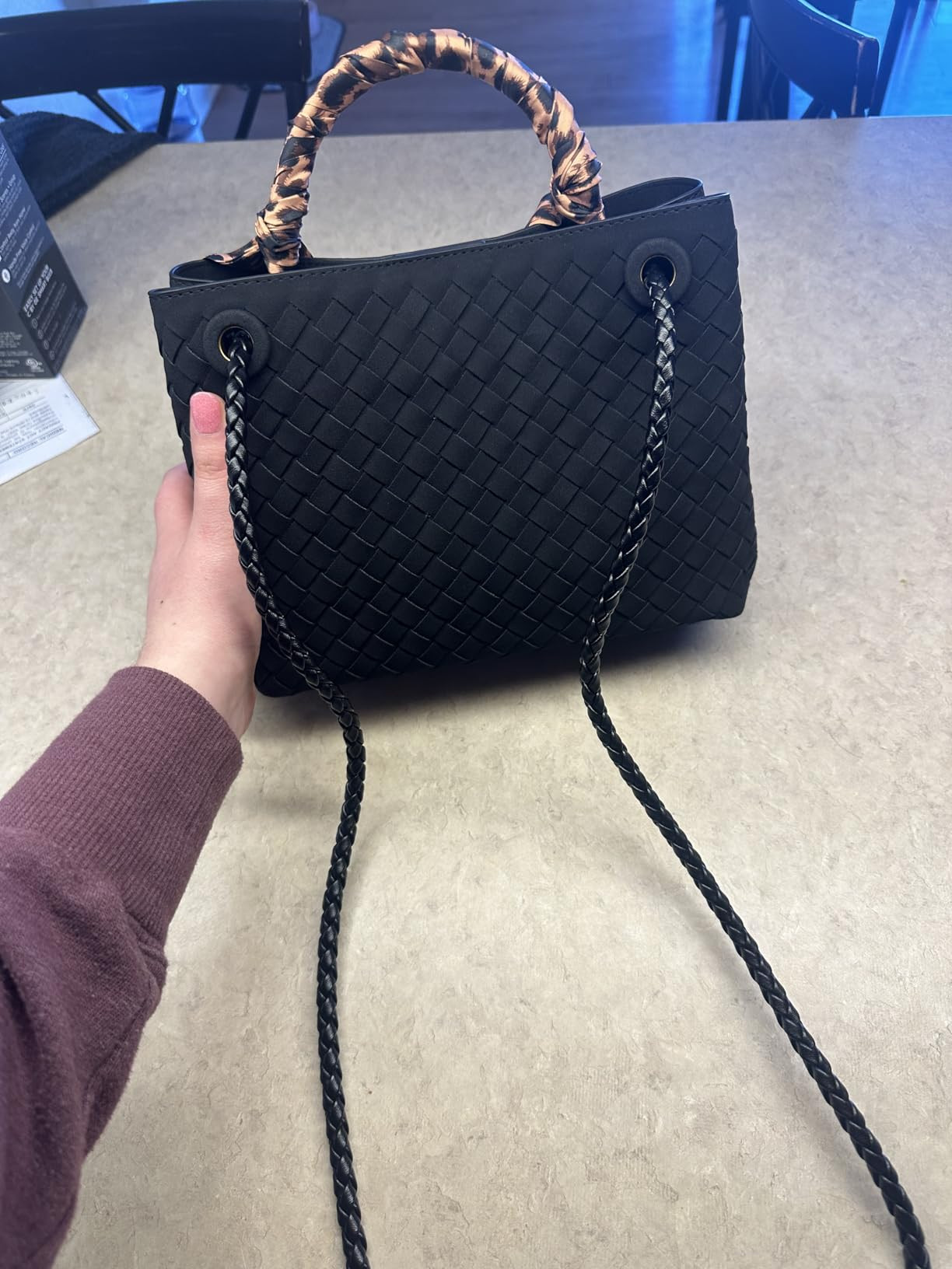 Woven Tote Bag for Women Leather Shoulder Handbag Designer Top Handle Purses | Amazon (US)