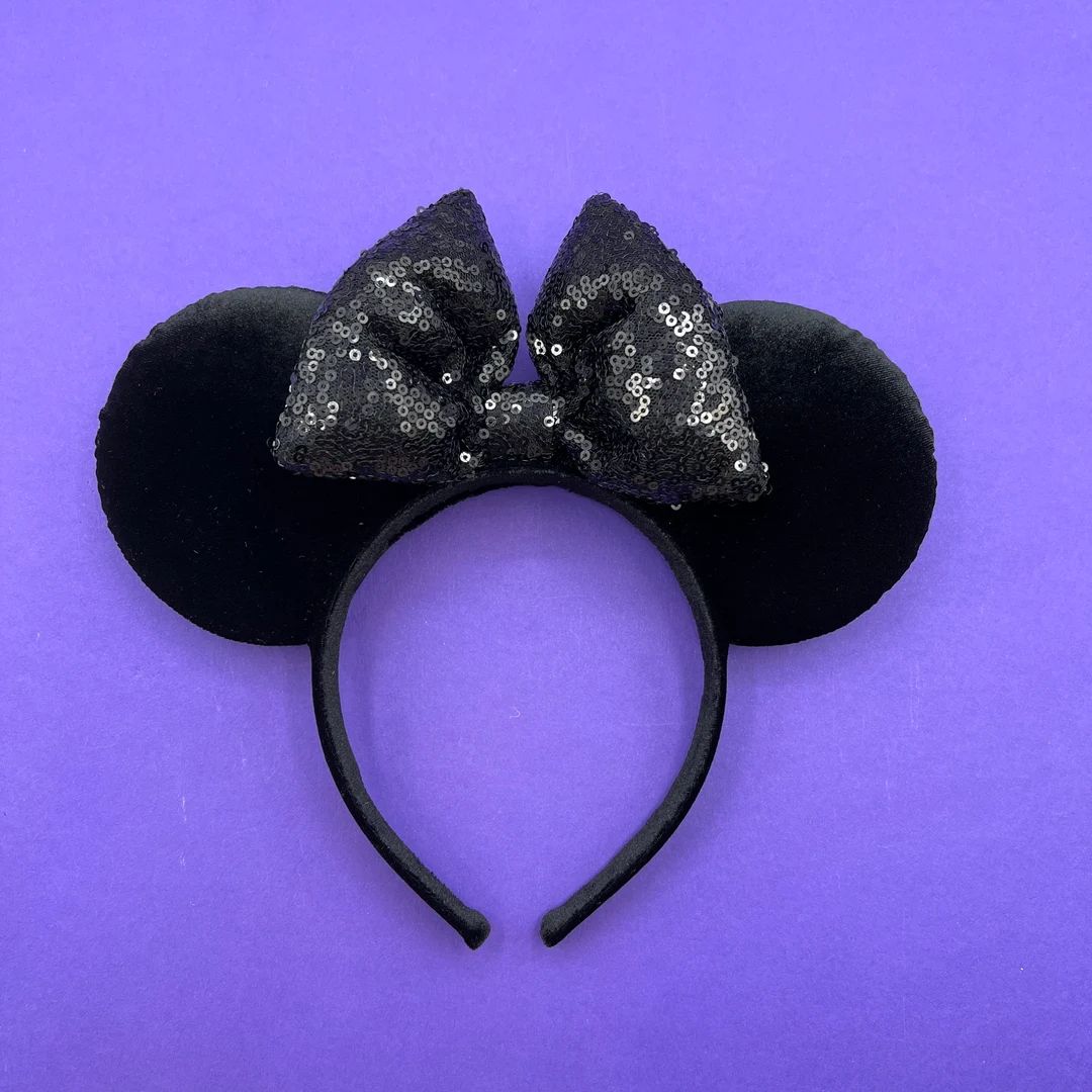Classic Black Velvet Black Bow Mouse Ears Headband - Etsy | Etsy (US)