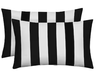 SET OF 2 - Indoor / Outdoor Decorative Bolster Neckroll Pillows - Navy Blue and White Stripe | Etsy (US)