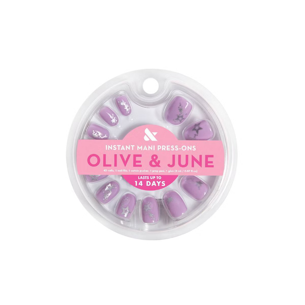 Olive & June Press-On Fake Nails - XS Round - Lavender Iridescent Stars - 42ct | Target