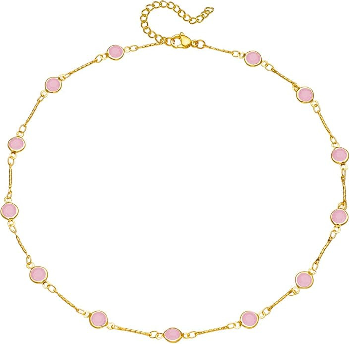 Turquoise Dainty Choker Necklace for Women Green Crystal Stone Chain Link Necklace Emerald Cubic ... | Amazon (US)