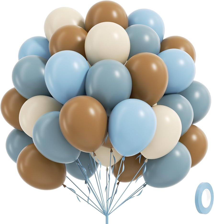 60pcs Blue and Brown Balloons 12inch with Brown Dusty Pastel Blue Sand White Balloons for One Swe... | Amazon (US)