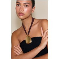 Gold Pendant Plum Ribbon Necklace | PrettyLittleThing UK