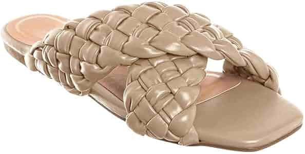 Trish Lucia Womens Square Toe Flat Sandals Criss Cross Braided Strap Summer Slides Slip on Low He... | Amazon (US)