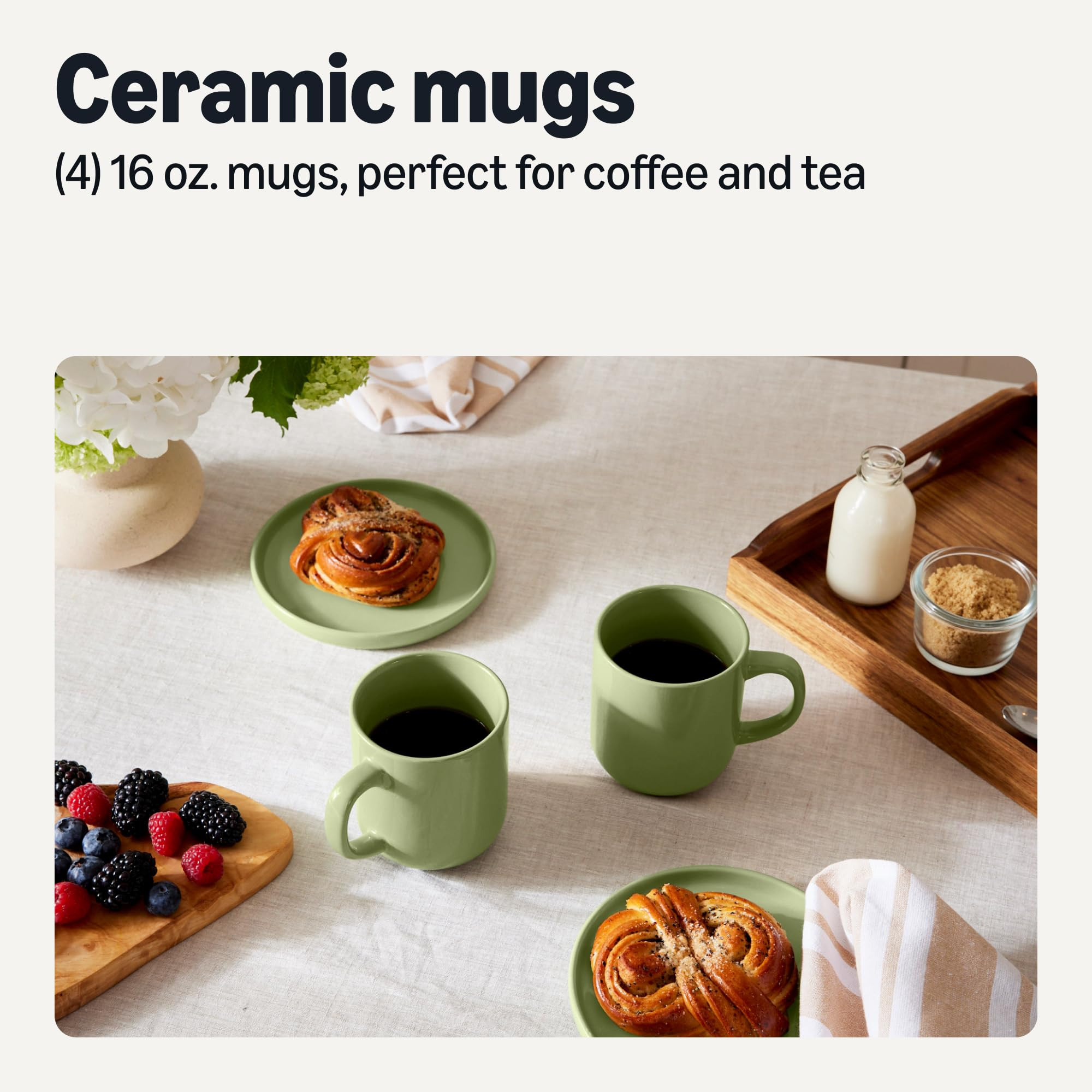 Amazon Basics Glazed Stoneware Coffee and Tea Mugs, Ceramic 4-Piece Set, 16 oz, Microwave, Freeze... | Amazon (US)