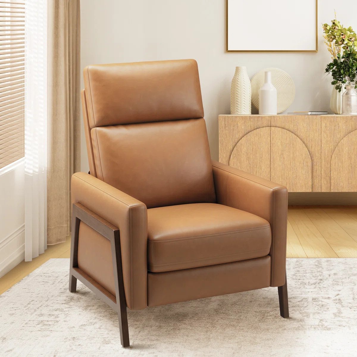 Mid-Century Modern Push-Back Recliner Chair, PU Leather Armchair | Wayfair North America