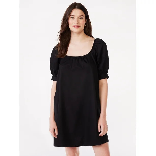 Free Assembly Women’s Square Neck Mini Dress with Puff Sleeves, Sizes XS-XXXL | Walmart (US)