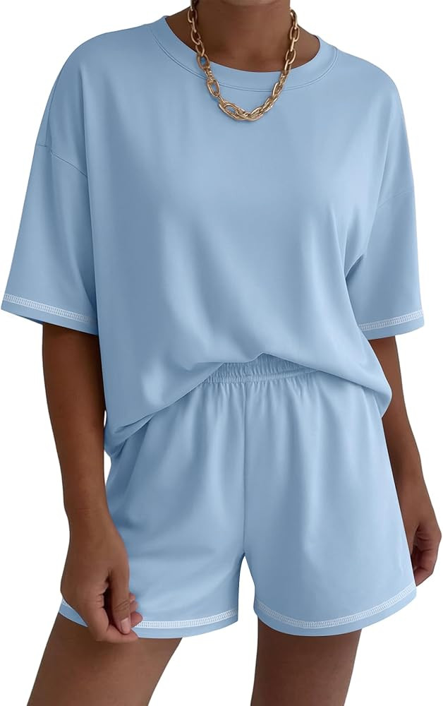 Ekouaer Lounge Sets for Women 2 Piece Shorts Sets Moisture Wicking Casual Summer Short Sleeve Mat... | Amazon (US)