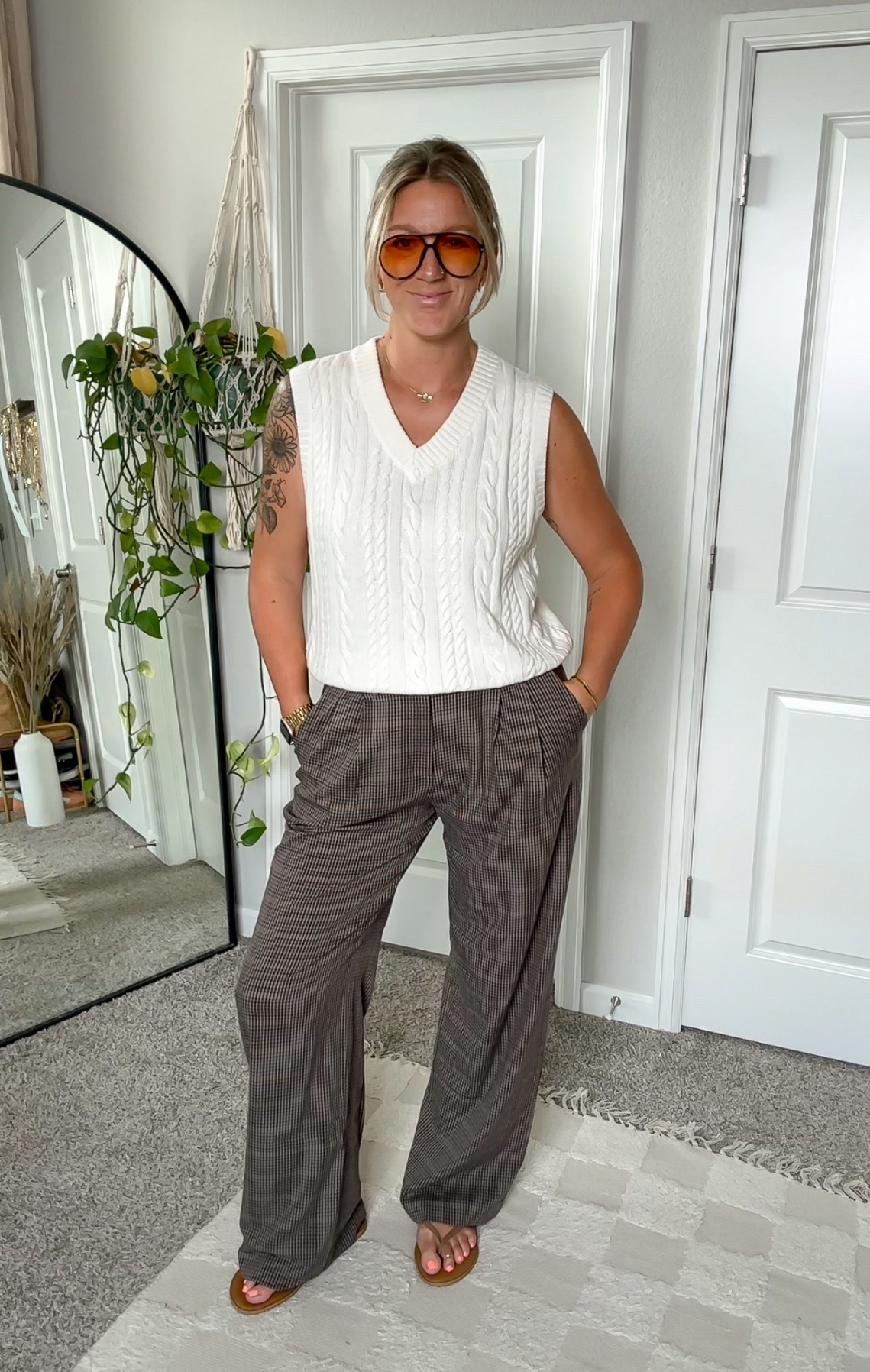 50% off sweater vest! 
✨large reg vest, 10/30 tall trousers (this color runs a tad small, FYI) 11 wide sandals 

#LTKSaleAlert #LTKOver40 #LTKMidsize