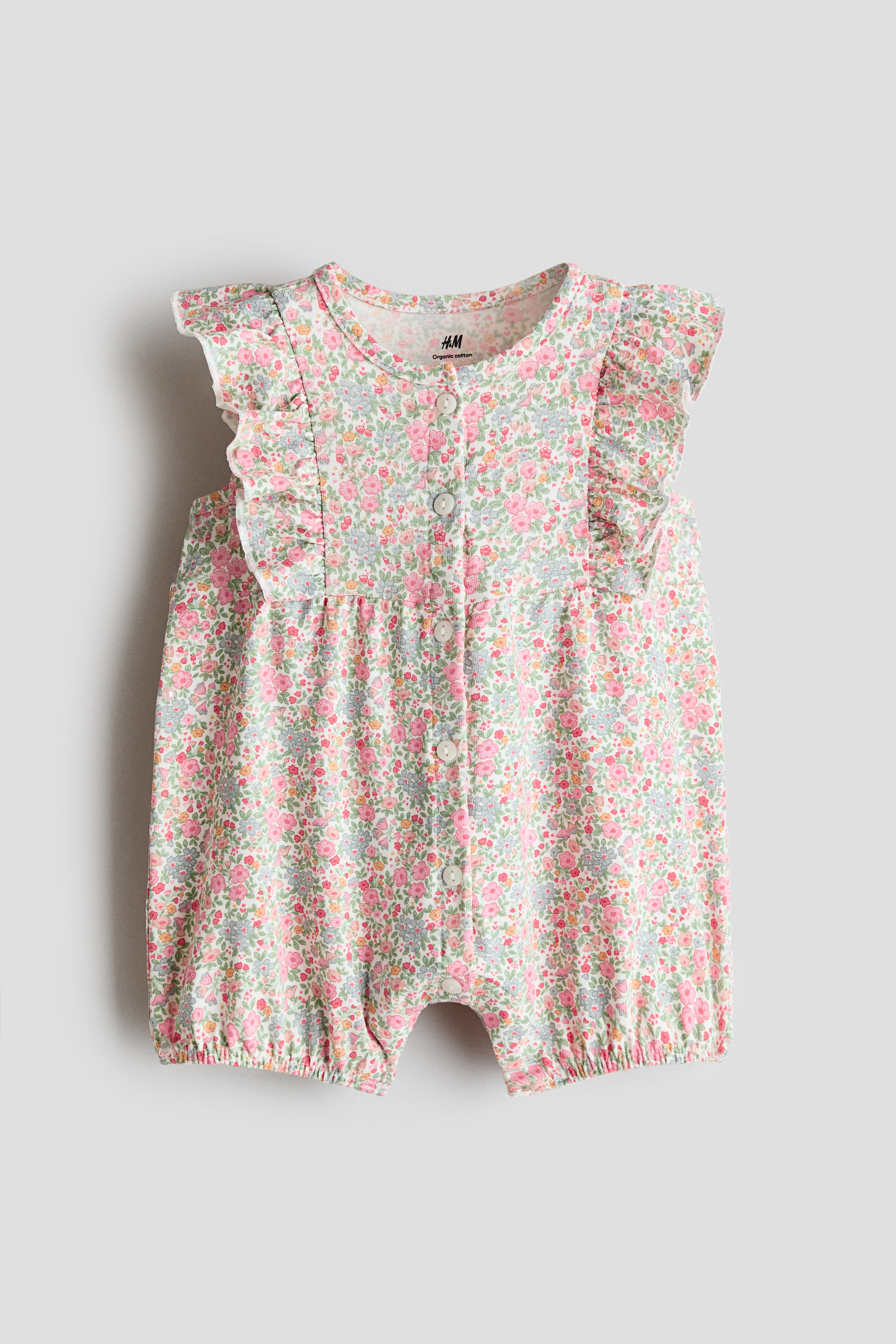 H & M - Ruffle-Detail Cotton Romper Suit - Light Pink/Floral | H&M (US + CA)