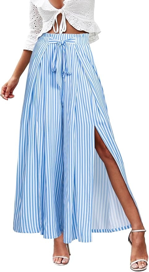 Simplee Women's Casual Split Wide Leg Pants High Waist Palazzo Flowy Beach Pants Summer Boho Loun... | Amazon (US)