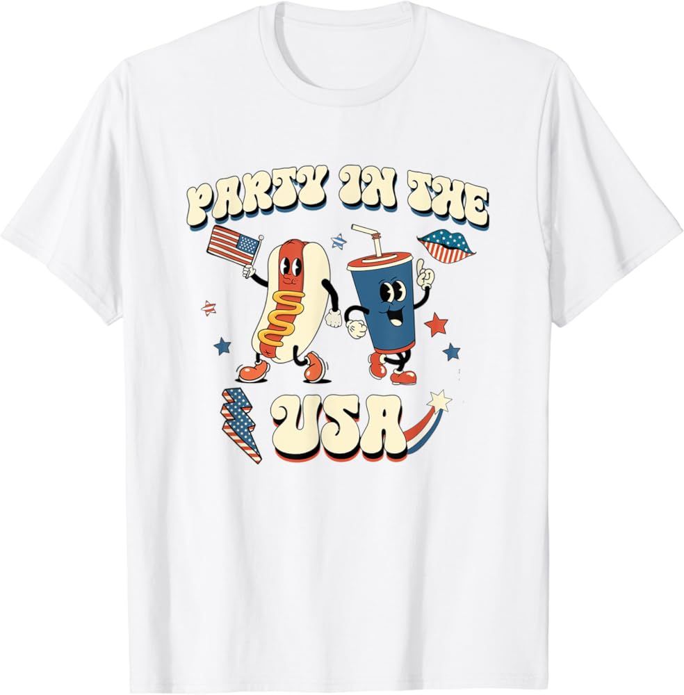 Retro Party in The USA Funny Hot Dog 4th July Toddler Kids T-Shirt | Amazon (US)