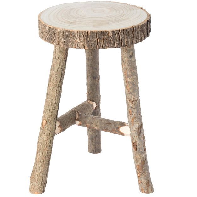 Vintiquewise Decorative Antique Log Cabin Natural Wooden Accent Stool Side Table | Target