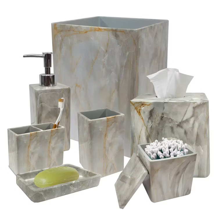 8pc Stone hedge metal Bath Accessory Set for Vanity Counter Tops White - Nu Steel | Target