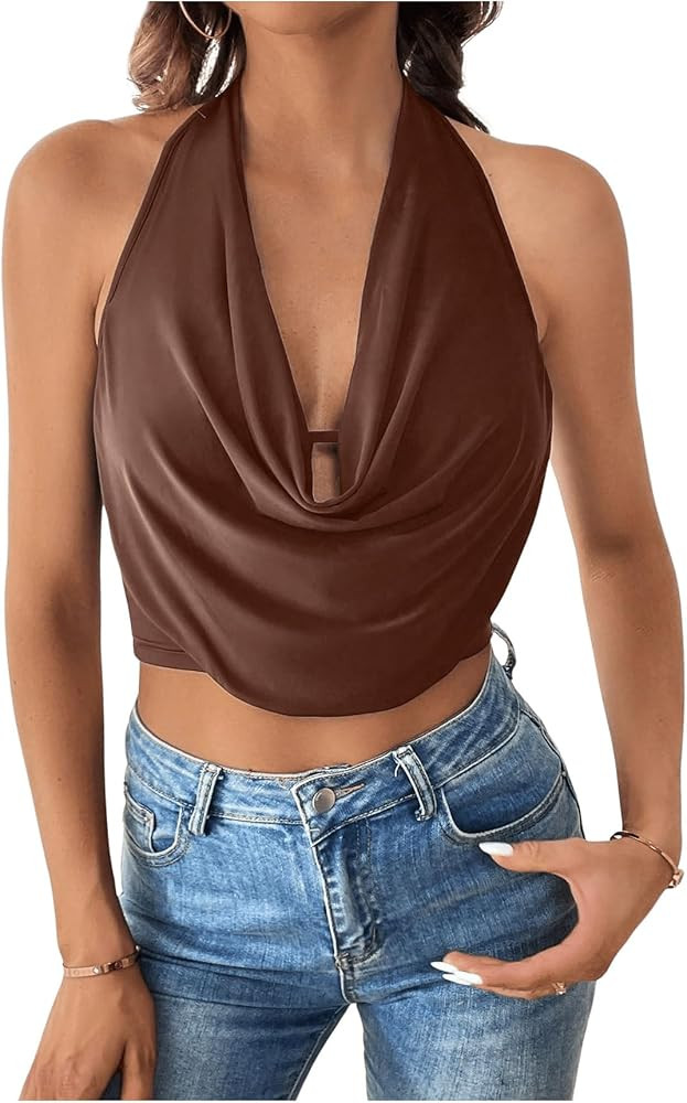 SOLY HUX Women's Halter Draped Front Tank Top Sexy Backless Going Out Crop Vest Tops | Amazon (US)